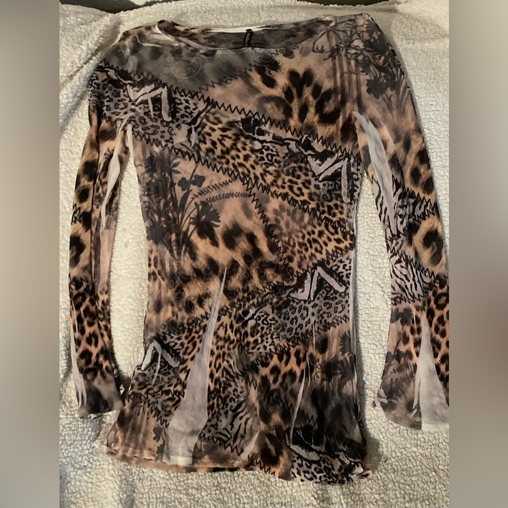 Vintage y2k Leopard Print long Sleeve Sheer top small Mushka by Sienna R…
